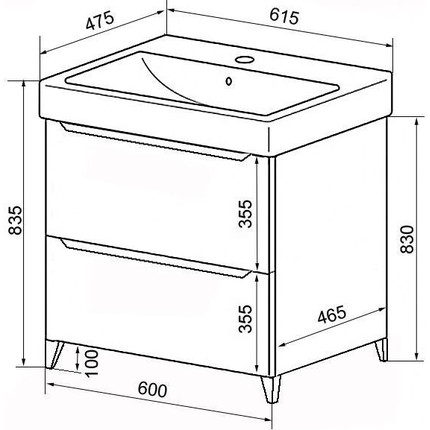 Тумба напольная с раковиной Azario Lotos 60/2 Н см, CS00081983 - фото 4