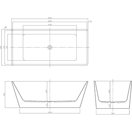 Ванна отдельностоящая Azario Lincoln LIN17080 170х80 см, Размер - мм: 1700х800 - фото 9
