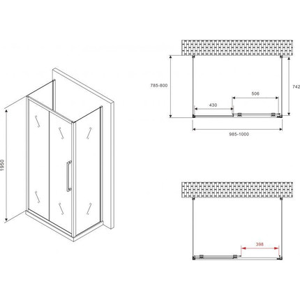 Душевое ограждение Abber Schwarzer Diamant 100x80 см AG30100BMH-S80BM-S80BM, чёрный/матовое - фото 5