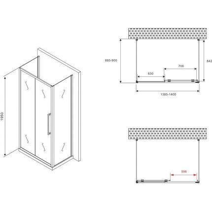 Душевое ограждение Abber Schwarzer Diamant 140x90 см AG30140BMH-S90BM-S90BM, чёрный/матовое - фото 5