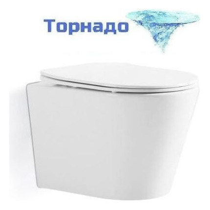 Унитаз подвесной безободковый Sole Torr (смыв торнадо) с тонкой крышкой микролифт - фото 