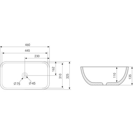 Раковина-чаша Abber Rechteck 46 см AC2200MW, белый матовый - фото 4