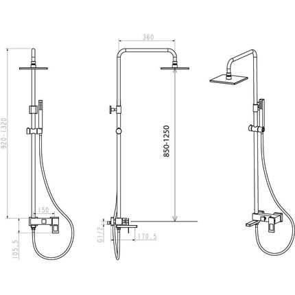 Душевая стойка Boheme Q 148-GB, чёрный/золото, Цвет производителя: чёрный, золото - фото 2