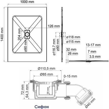 Поддон SMC WasserKraft Main 140х100 см 41T37 - фото 2