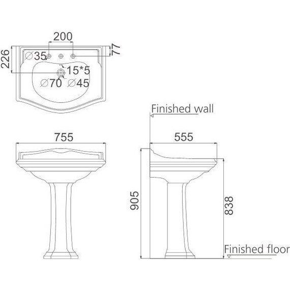 Раковина с пьедесталом Creo Ceramique Dijon 75 см - фото, картинка 2 Раковина с пьедесталом Creo Ceramique Dijon 75 см - фото 2