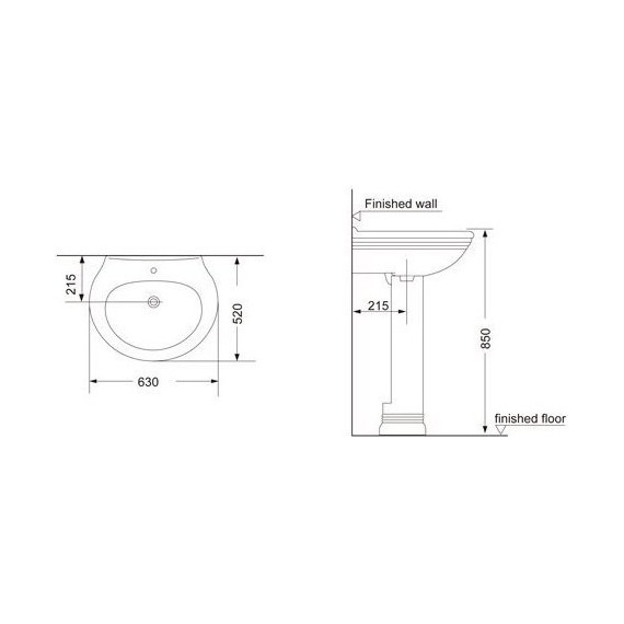 Раковина с пьедесталом Creo Ceramique Marseille 63 см - фото 3