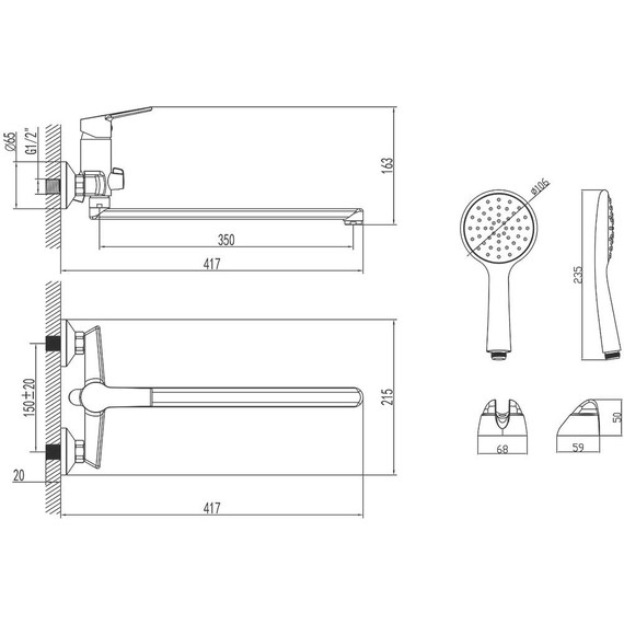 Смеситель для ванны Azario AZ-HU245908 - фото 2
