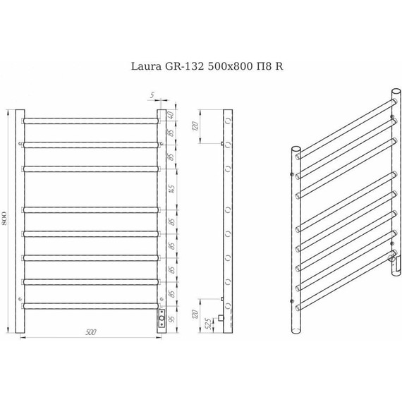 Полотенцесушитель электрический Grois Laura GR-132 R П8 500x800 мм, бронза - фото 8