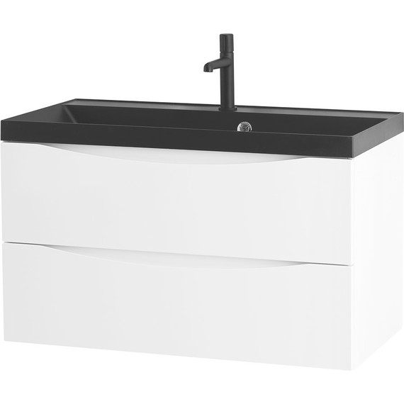 Тумба подвесная с раковиной BelBagno MARINO-800-2C-SO-BO-P 80 см, Bianco Opaco (раковина BB800/450-LV-ART-AST-NERO) - фото 