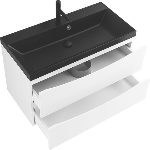 Тумба подвесная с раковиной BelBagno MARINO-800-2C-SO-BO-P 80 см, Bianco Opaco (раковина BB800/450-LV-ART-AST-NERO) - фото 4