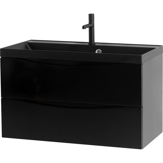 Тумба подвесная с раковиной BelBagno MARINO-800-2C-SO-NL-P 80 см, Nero Lucido (раковина BB800/450-LV-ART-AST-NERO) - фото 