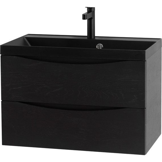 Тумба подвесная с раковиной BelBagno MARINO-800-2C-SO-RCA-P 80 см, Rovere Cioccolato Amaro (раковина BB800/450-LV-ART-AST-NERO) - фото 