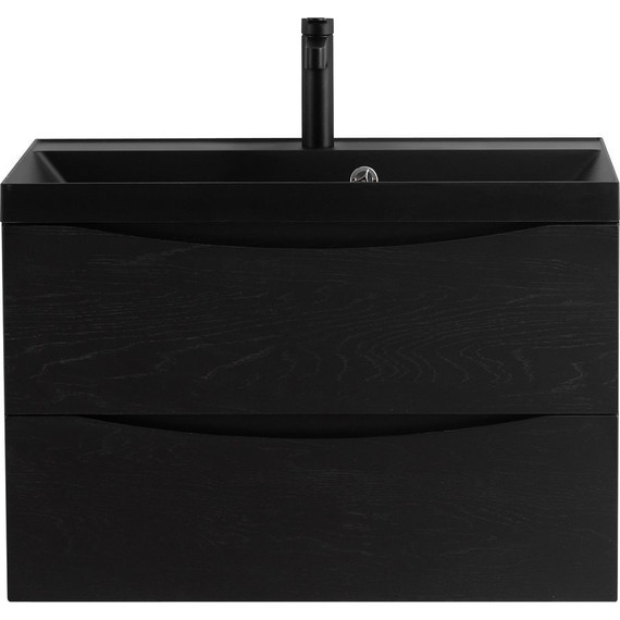 Тумба подвесная с раковиной BelBagno MARINO-800-2C-SO-RCA-P 80 см, Rovere Cioccolato Amaro (раковина BB800/450-LV-ART-AST-NERO) - фото 2