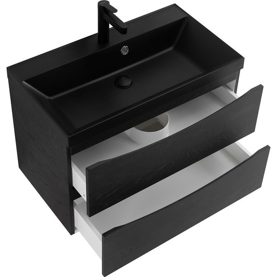 Тумба подвесная с раковиной BelBagno MARINO-800-2C-SO-RCA-P 80 см, Rovere Cioccolato Amaro (раковина BB800/450-LV-ART-AST-NERO) - фото 3