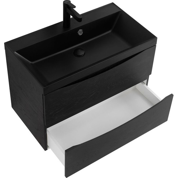 Тумба подвесная с раковиной BelBagno MARINO-800-2C-SO-RCA-P 80 см, Rovere Cioccolato Amaro (раковина BB800/450-LV-ART-AST-NERO) - фото 6