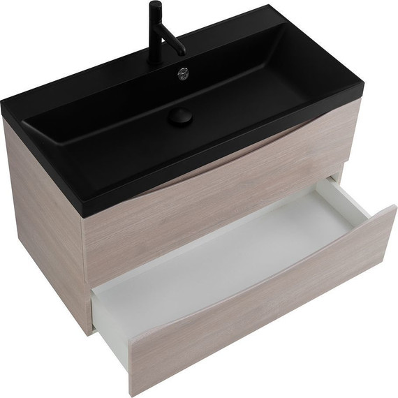 Тумба подвесная с раковиной BelBagno MARINO-800-2C-SO-RG-P 80 см, Rovere Grigio (раковина BB800/450-LV-ART-AST-NERO) - фото 4