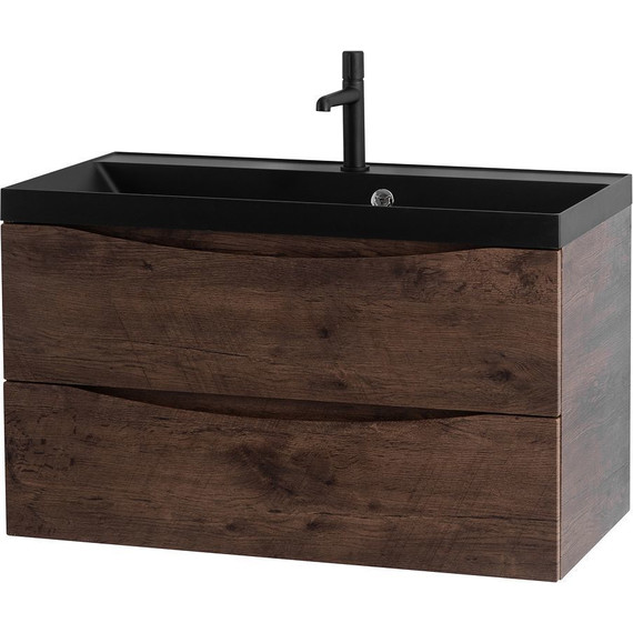 Тумба подвесная с раковиной BelBagno MARINO-800-2C-SO-RW-P 80 см, Rovere Moro (раковина BB800/450-LV-ART-AST-NERO) - фото 