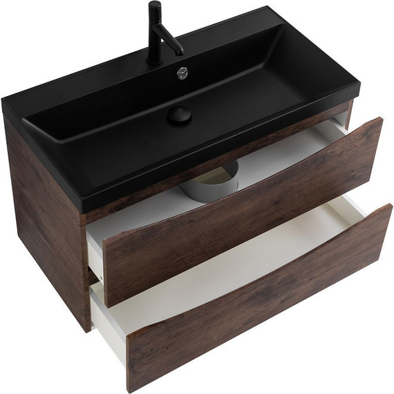 Тумба подвесная с раковиной BelBagno MARINO-800-2C-SO-RW-P 80 см, Rovere Moro (раковина BB800/450-LV-ART-AST-NERO) - фото 2