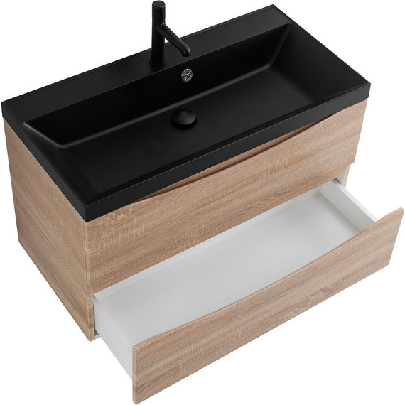 Тумба подвесная с раковиной BelBagno MARINO-800-2C-SO-WO-P 80 см, Rovere Bianco (раковина BB800/450-LV-ART-AST-NERO) - фото 2