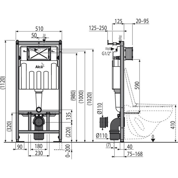 Инсталляция для подвесного унитаза Alcaplast AM101/1120-3:1 RU M371-0001 (кнопка смыва хром) - фото 4