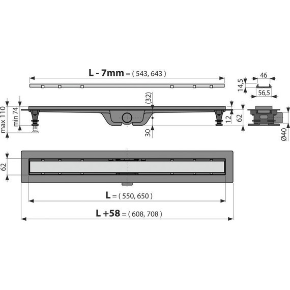 Трап Alcadrain 55 см APZ19-550, нержавеющая сталь (под плитку) - фото, картинка 4 Трап Alcadrain 55 см APZ19-550, нержавеющая сталь (под плитку) - фото 4