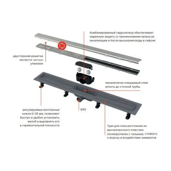 Трап Alcadrain 55 см APZ20-550, нержавеющая сталь/чёрный матовый (под плитку) - фото 5