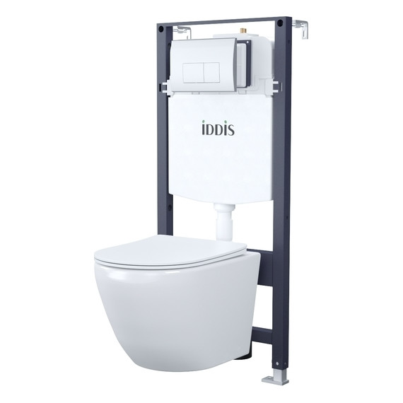 Инсталляция с подвесным унитазом комплект: Iddis Basic BASBQ01i73, сиденье микролифт, кнопка смыва хром - фото 