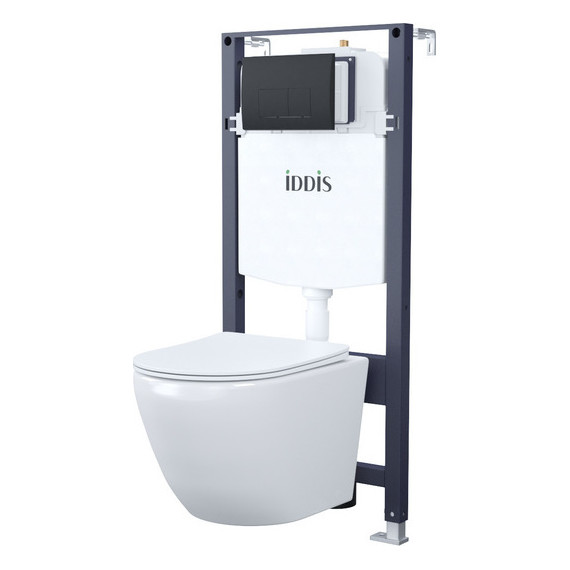 Инсталляция с подвесным унитазом комплект: Iddis Basic BASBQ02i73 сиденье микролифт, кнопка смыва чёрная - фото 