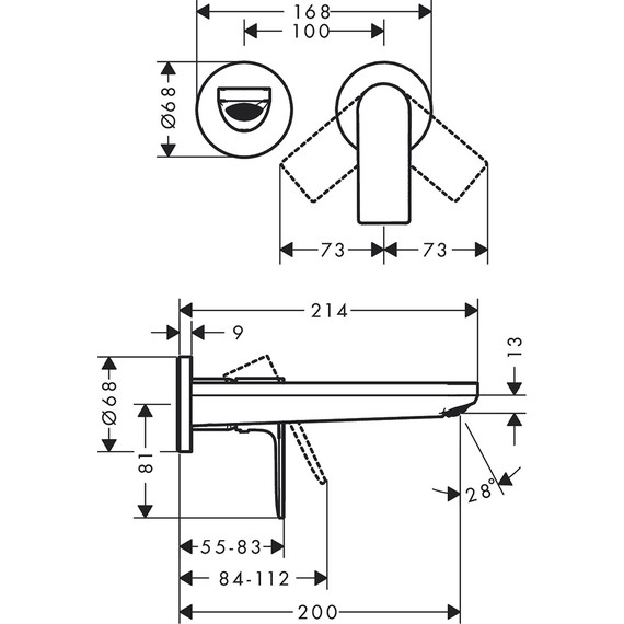 Смеситель для раковины настенный Hansgrohe Rebris E 72568670, чёрный матовый - фото 6