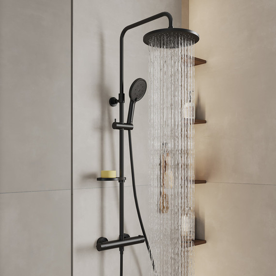 Душевая стойка с термостатом Milardo Ideal Spa ILSBLTHM89, чёрный матовый - фото 3