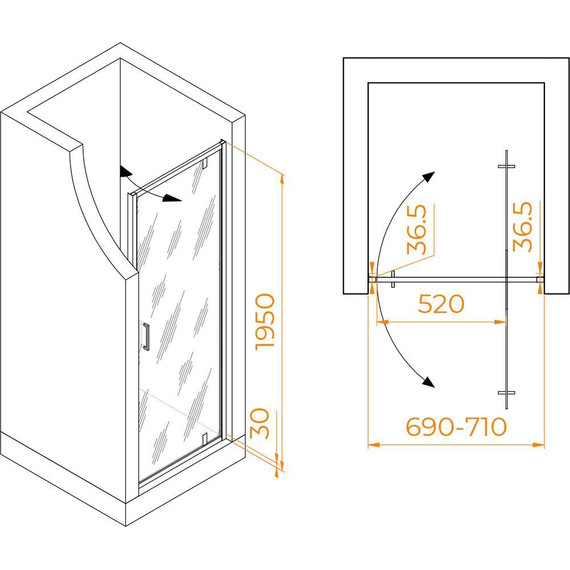 Душевая дверь RGW LE-102 70 см 711210207-11, хром/прозрачное - фото 2