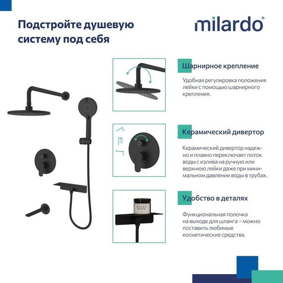 Душевая система для ванны Milardo Rora RORBL03M68, чёрный матовый - фото 8