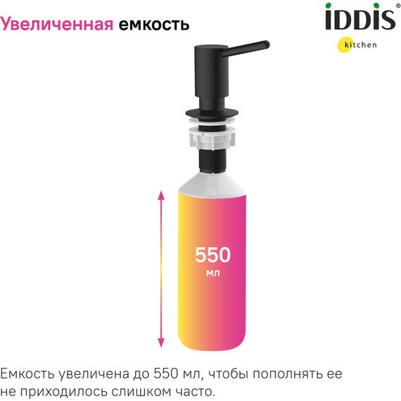 Дозатор для жидкого мыла Iddis Kitchen Line SDIBL00i59, цвет чёрный матовый - фото 4
