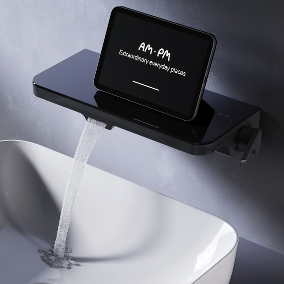 Смеситель для раковины AM.PM Func монтируемый в стену с полкой и каскадным изливом F8F72722, чёрный, Цвет производителя: чёрный - фото 3