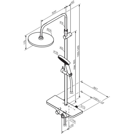 Душевая система c термостатом  Damixa Apollo 947760300, чёрный - фото 8