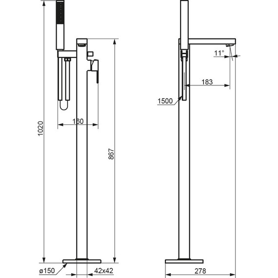Смеситель для ванны отдельностоящий Damixa Gala 535000300, чёрный, Цвет производителя: чёрный - фото 6