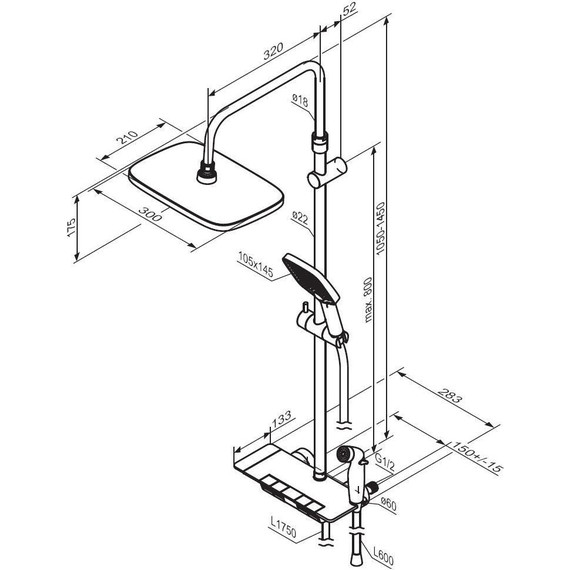 Душевая система c термостатом Damixa Gala 953770300 и гигиеническим душем, чёрный - фото 8