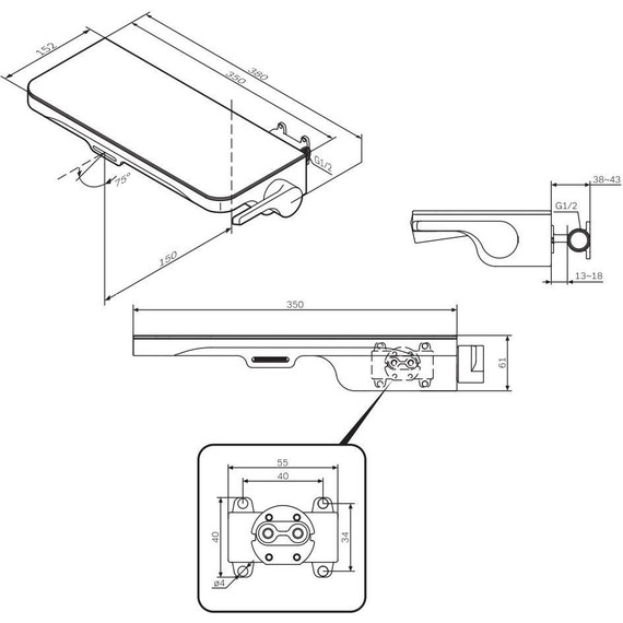 Смеситель для раковины AM.PM Func монтируемый в стену с полкой и каскадным изливом F8F72700, Цвет производителя: хром - фото 12