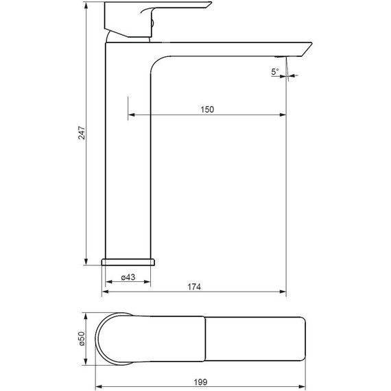 Смеситель для раковины высокий Damixa Apollo 470250300, чёрный, Цвет производителя: чёрный - фото 5