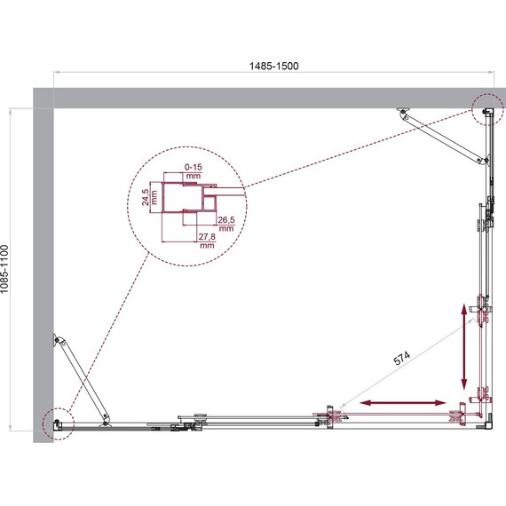 Душевое ограждение BelBagno 150x110 см LUCE-AH-22-150/110-C-Cr, хром/прозрачное - фото 6