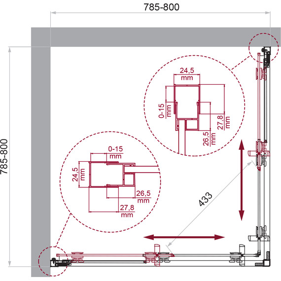 Душевое ограждение BelBagno 80x80 см LUCE-A-2-80-C-Cr, хром/прозрачное - фото 6