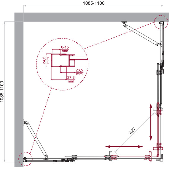 Душевое ограждение BelBagno 110x110 см LUCE-A-22-80+30-C-Cr, хром/прозрачное - фото 6