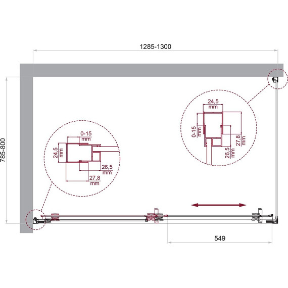 Душевое ограждение BelBagno 130x80 см LUCE-AH-1-130/80-C-Cr, хром/прозрачное - фото 6
