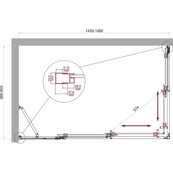 Душевое ограждение BelBagno 145x90 см LUCE-AH-21-145/90-C-Cr, хром/прозрачное - фото 6