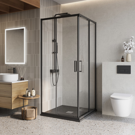 Душевое ограждение BelBagno 90x90 см LUCE-A-2-90-C-NERO, чёрный/прозрачное - фото 
