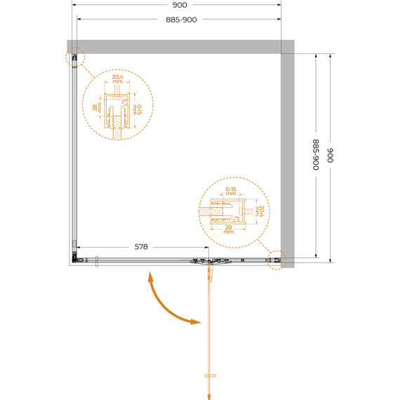 Душевое ограждение Cezares 90x90 см LINER-A-1-90-C-NERO-R, чёрный/прозрачное - фото 6