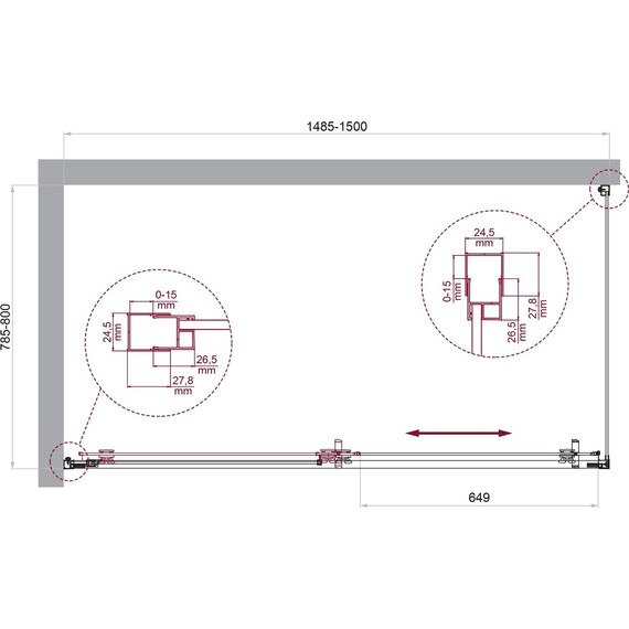 Душевое ограждение BelBagno 150x80 см LUCE-AH-1-150/80-C-Cr, хром/прозрачное - фото 6