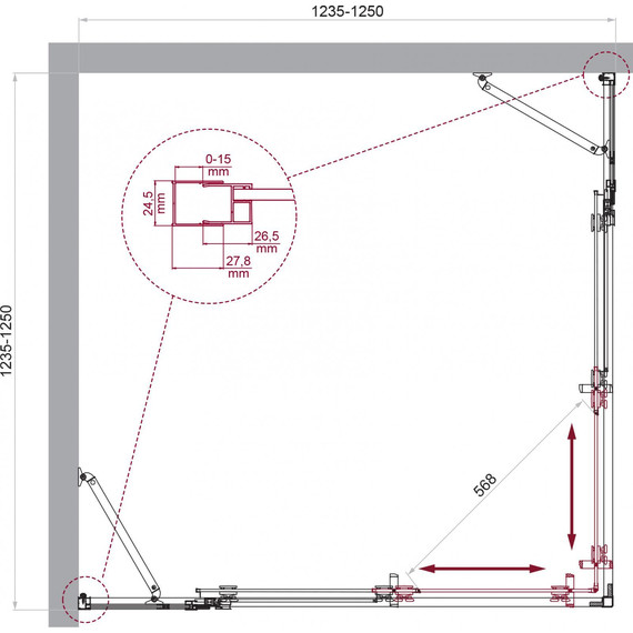 Душевое ограждение BelBagno 125x125 см LUCE-A-22-100+25-C-Cr, хром/прозрачное - фото 6