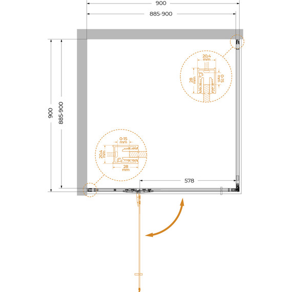 Душевое ограждение Cezares 90x90 см LINER-A-1-90-C-NERO-L, чёрный/прозрачное - фото 6