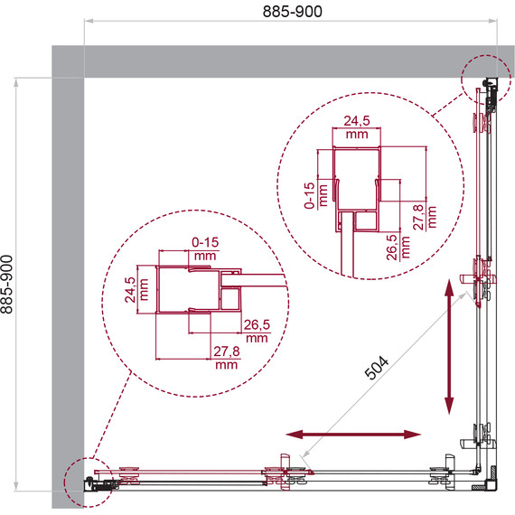 Душевое ограждение BelBagno 90x90 см LUCE-A-2-90-C-ORO, золото/прозрачное - фото 6